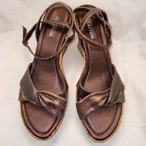 Bronze Leather Platform Wedge Sandal